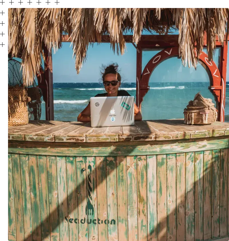 Working abroad at the beach